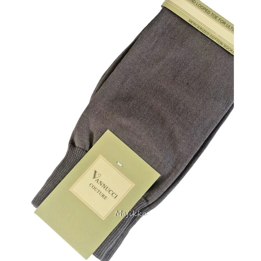 Vannucci Expresso Mens Dress Socks Solid Medium Brown Cotton Blend Sz 10-13